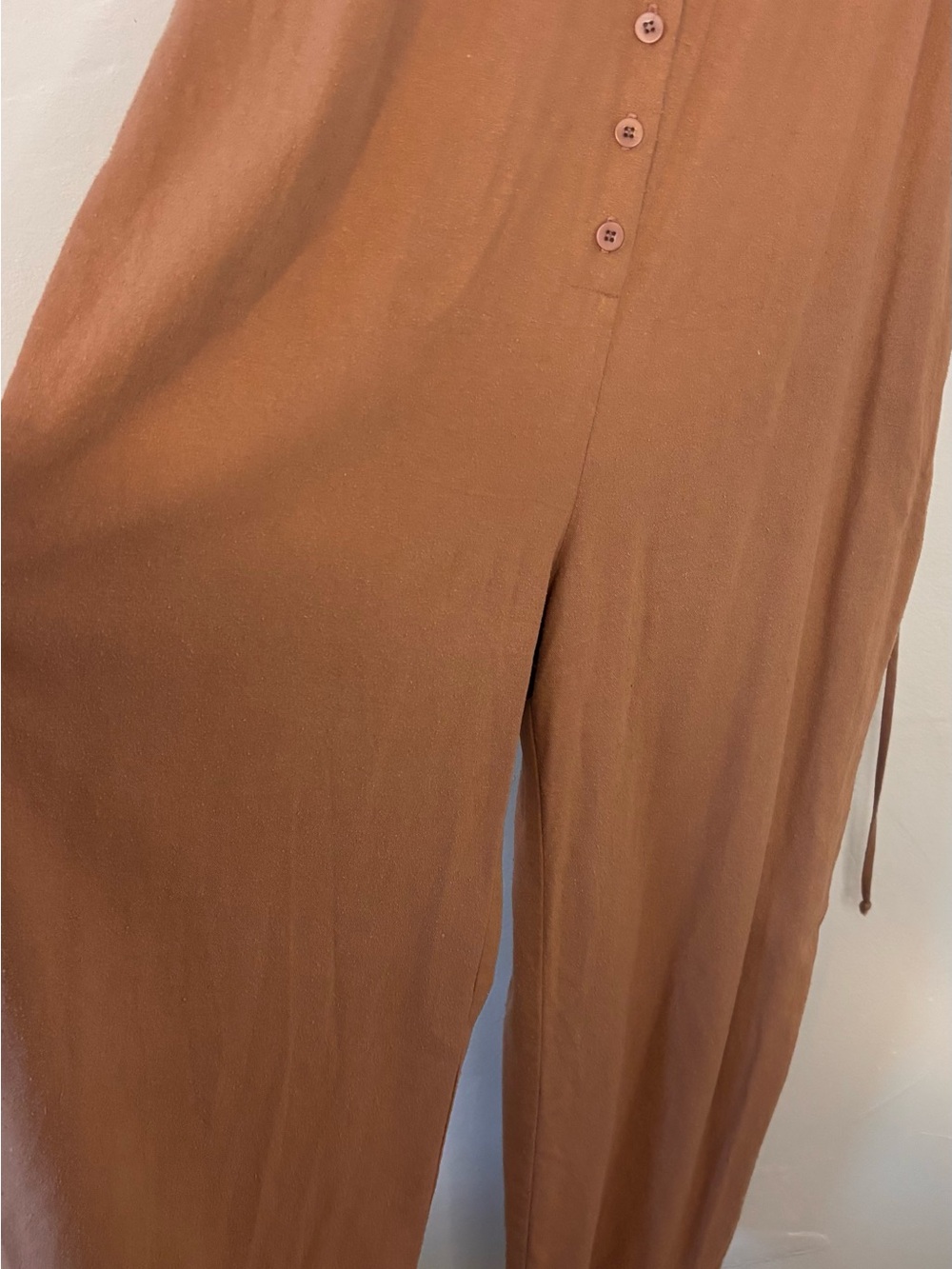 OZMA 100% Silk Sleeveless Button-Front Wide-Leg Jumpsuit in Sand Size Medium - Picture 6 of 15